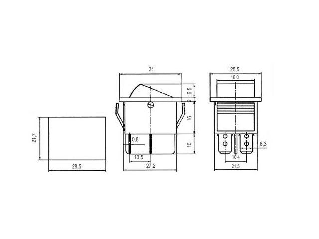 Vypínač kolébkový 2 polohový / 4pin ON-OFF 250V / 15A prosvícený červený
