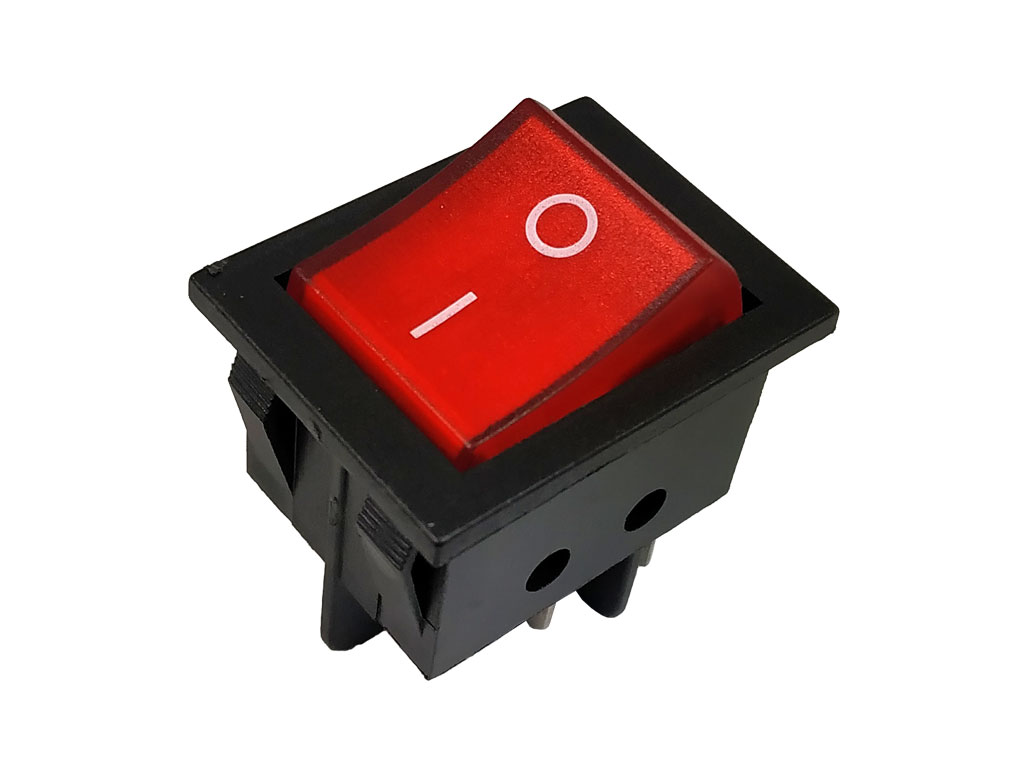 Vypínač kolébkový dvoupólový, 250V / 15A,  WSM 9102L2, červený ON-OFF, FASTON 6,3