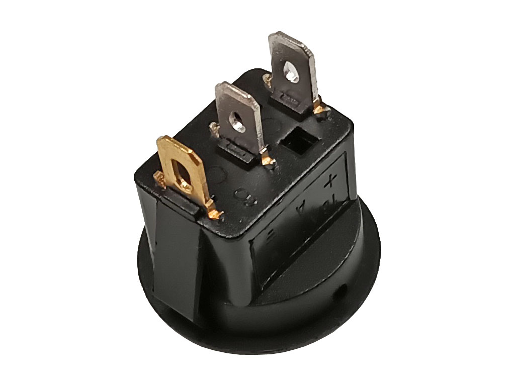 Vypínač kolébkový kulatý, 1 pólový, zelený, prosvětlený 12V DC / 16A ON-OFF