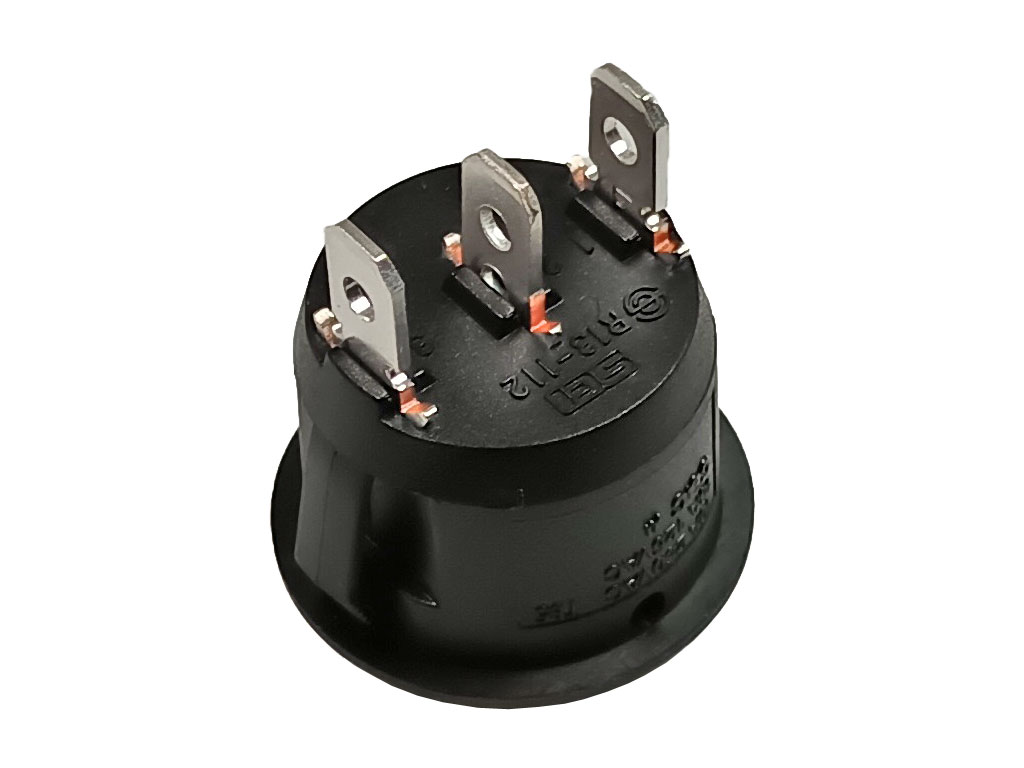 Vypínač kolébkový kulatý R13-112D-BB-7D, černý ON-OFF-ON