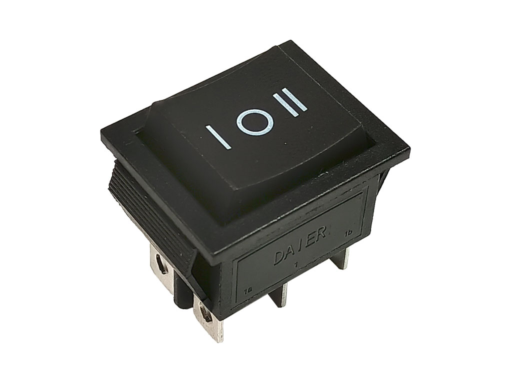 Vypínač kolébkový velký KCD2 černý ON-OFF-ON  6 vývodů