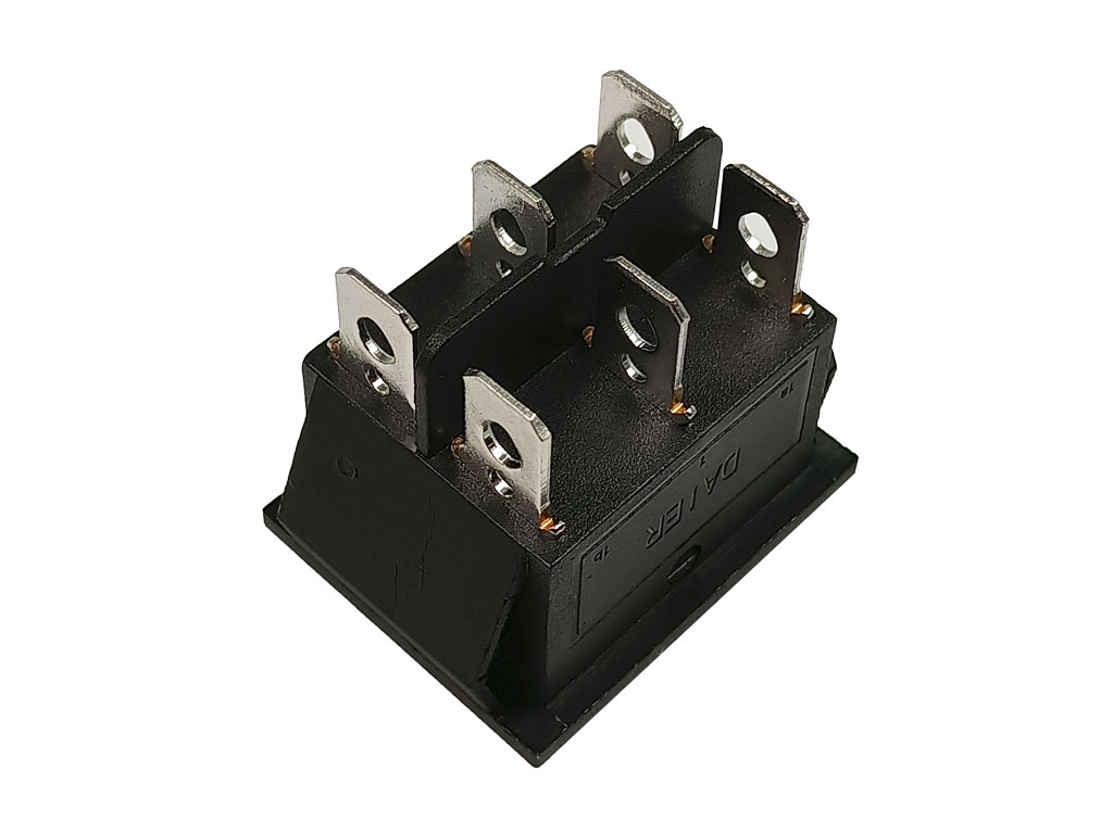 Vypínač kolébkový velký KCD2 černý ON-OFF-ON  6 vývodů