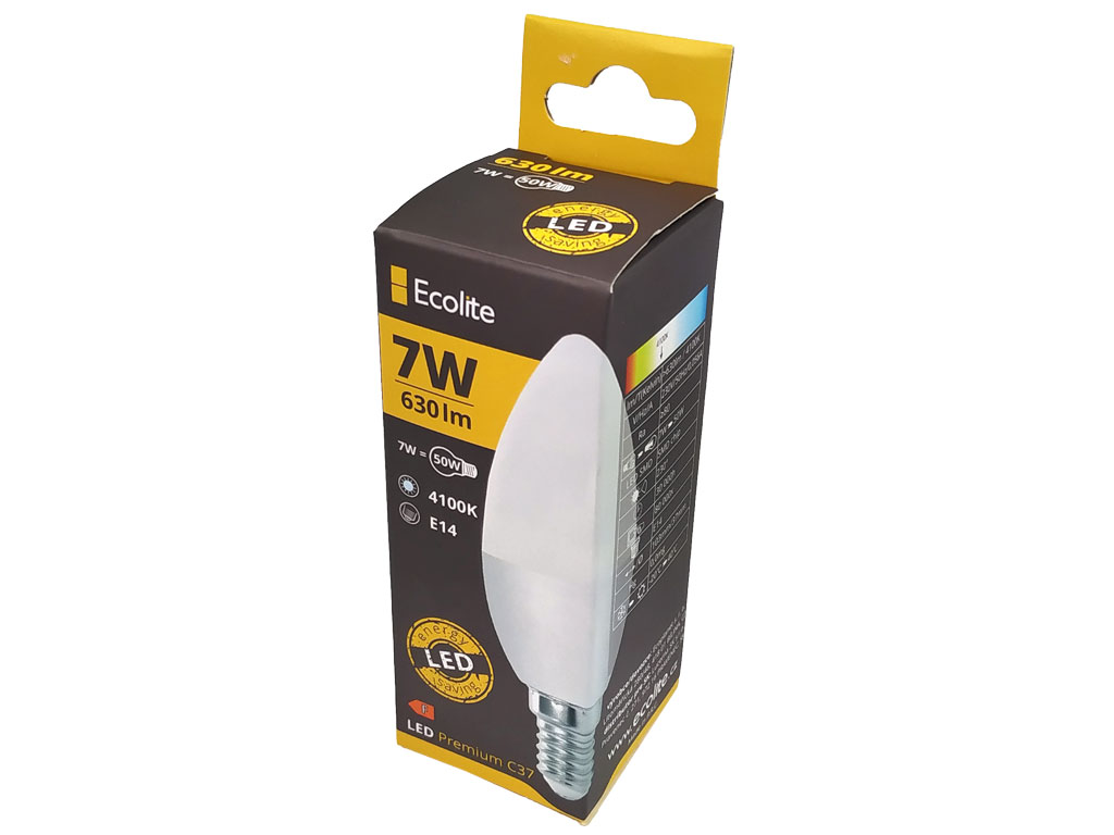 Žárovka LED Ecolite E14 7W 4100K 580lm svíčka - studená bílá
