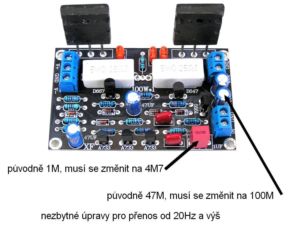 Zesilovač 100W, modul NF zesilovače 2SC5200 + 2SA1943