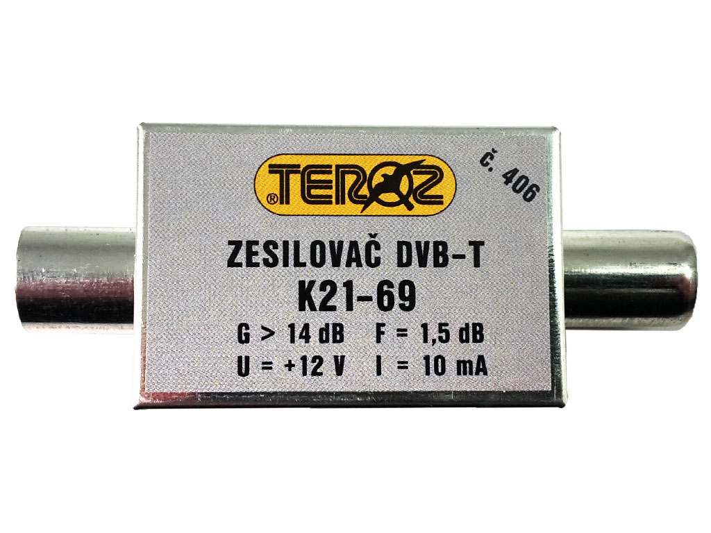 anténní zesilovač DVB-T / DVB-T2 14dB TEROZ č.406 IEC konektory