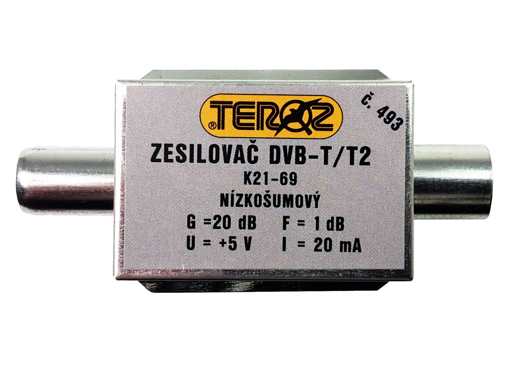 anténní zesilovač DVB-T / DVB-T2 20dB TEROZ č.493 IEC (k set top boxu +5V)