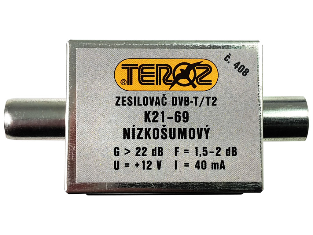 anténní zesilovač DVB-T / DVB-T2 22dB TEROZ č.408 IEC konektory