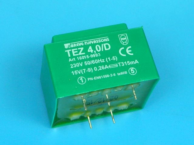 transformátor síťový do plošného spoje  230 / 15V - 4VA
