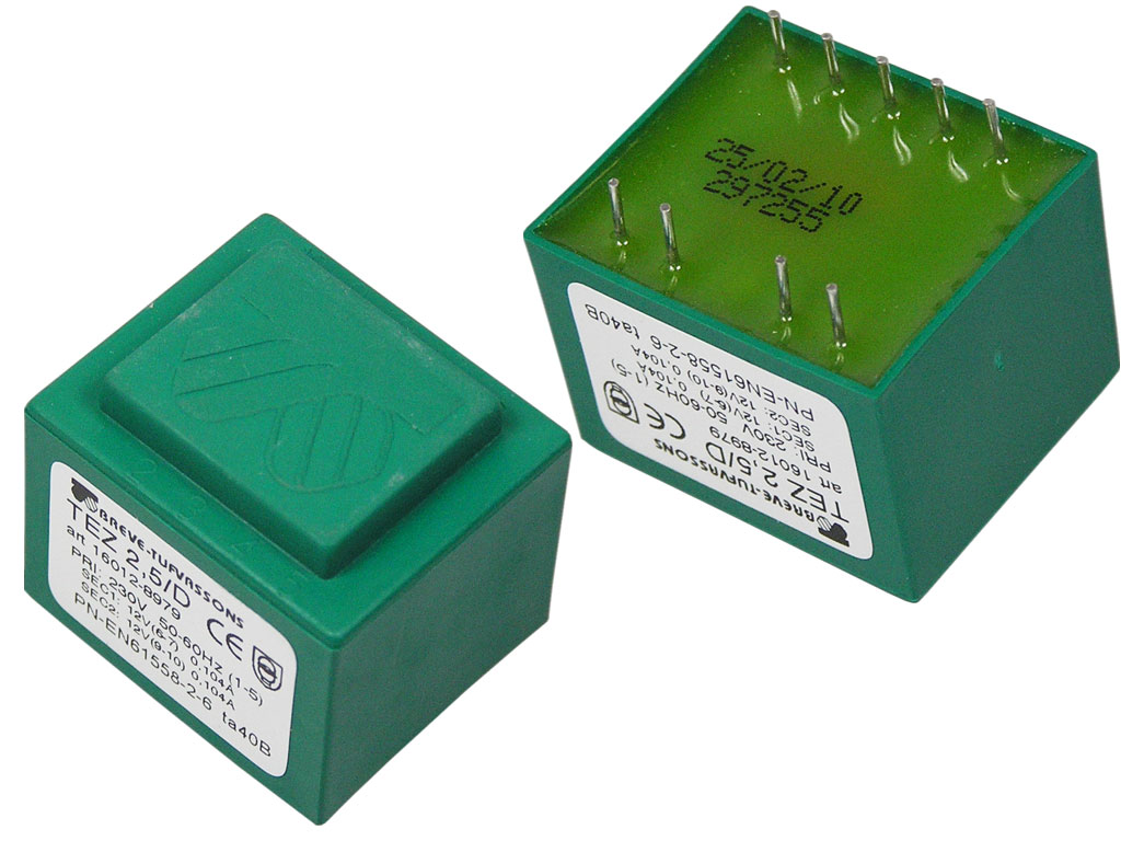 transformátor síťový do plošného spoje  230 / 2x12V - 2.5VA
