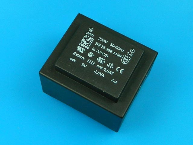 transformátor síťový do plošného spoje  230 / 9V - 4,5VA  HAHN BVEI3821189